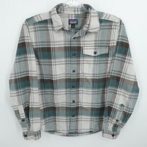 Patagonia Shirt Mens Small Teal Plaid Flannel Fjord Long Sleeve‎ Outdoors